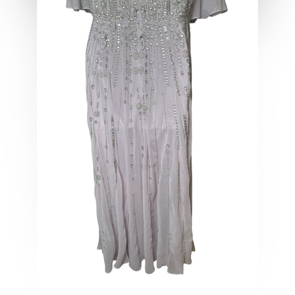 Mac Duggal 10690 Lavender Sequin Chiffon Midi Dress High Neck Flutter Sleeves - Picture 7 of 8